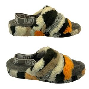 UGG Fluff Yeah Slide Cali Collage Olive Green Camo Slippers Platform Womens 8